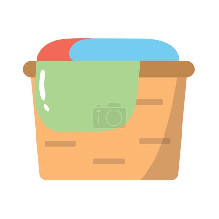 Dirty laundry basket icon vector illustration, laundry basket with dirty clothes in flat design style