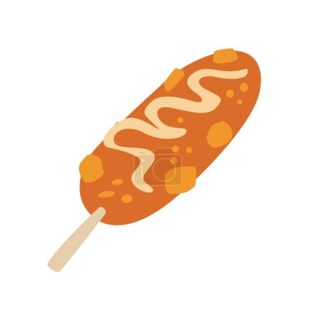 Corn dog with mustard, korean corn dogs vector illustration, isolated on white background