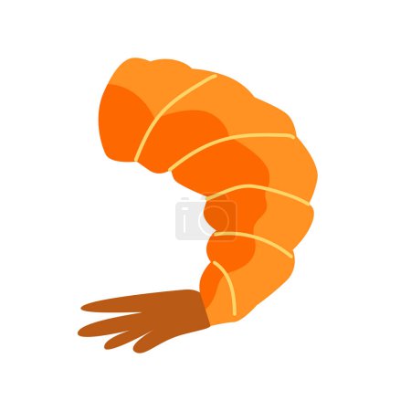 Illustration vectorielle de la queue de crevette, icône plate de crevettes sans tête, ingrédients de la recette de fruits de mer