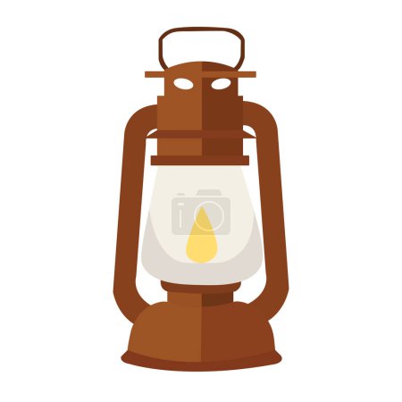 Kerosene lamp vector illustration, vintage old lantern in flat design style, bushcraft lamp or camping lantern image isolated