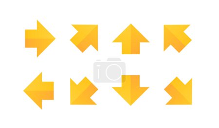 Yellow arrow sign vector set, yellow orange arrows icon collection, isolated on white background - Vector