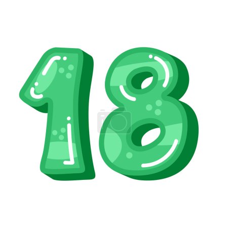 Número verde 18 dieciocho imágenes vectoriales, número 18 del día de nacimiento aislado sobre fondo blanco