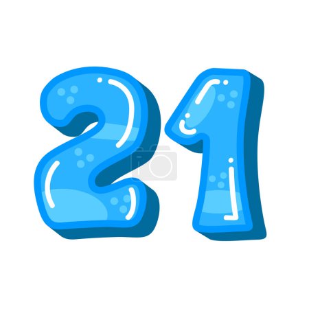 Number 21 twenty one vector illustration, blue number 21 twentyone image isolated, cute design style