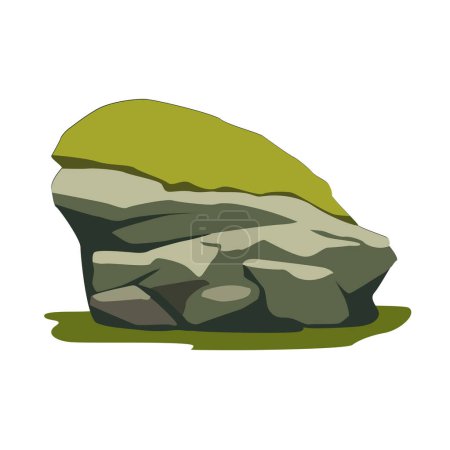 Piedra de roca con ilustración de vectores de roca de musgo, bosque o selva