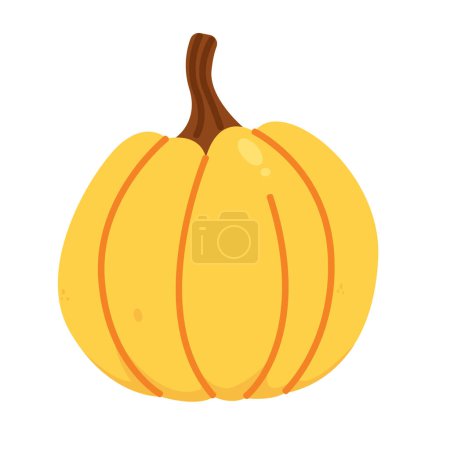 Cartoon yellow pumpkin vector art, cute simple pumpkin flat design illustration, labu kuning clip art image isolated