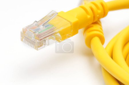 LAN cable with Registered Jack RJ45 plug on isolated white backgroun