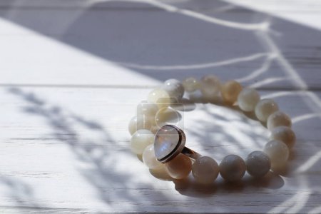 Silver ring and bracelet with moonstone.