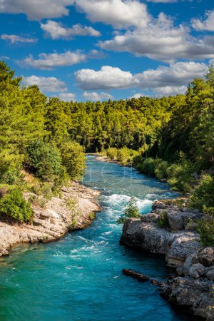 Photo for Aerial drone shot of Koprucay river from Koprulu Canyon in Manavgat, Antalya, Turkey - Royalty Free Image