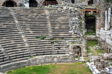 Photo for Amphitheatre and ornate marble ruins in the ancient city of Side, Antalya - Royalty Free Image