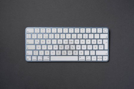 Blue Turkish F keyboard on dark gray background