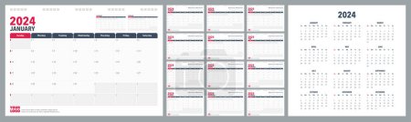 Calendar Planner 2024 in English language. Week start Sundey, corporate design planner template