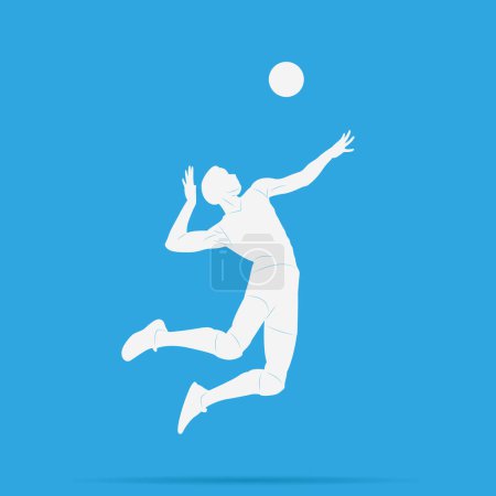 Illustration for Vector illustration silhouette of woman jumping and spiking ball in volleyball match - Royalty Free Image