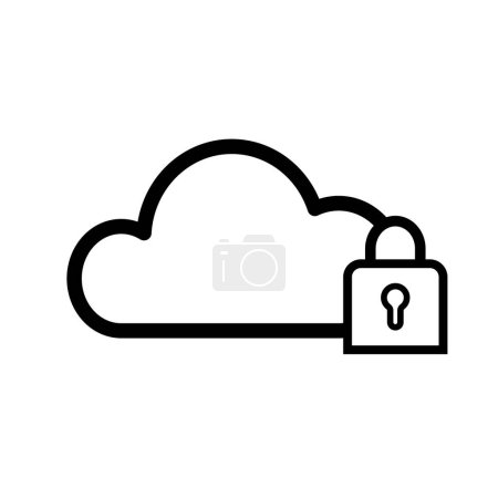 Cloud storage and lock outline icon isolated on white background