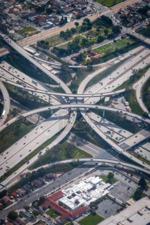 Aerial of intersection Interstate 710 and Highway 60, Los Angeles, California, USA