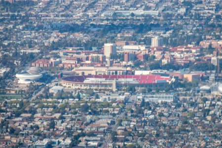 Photo for Aerial of LA Memorial Coliseum, Los Angeles, USA seen through an airplane window - Royalty Free Image