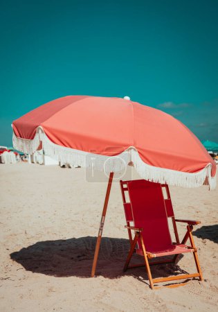 Photo for Beach chairs and umbrella Miami Beach relax vacation summer - Royalty Free Image