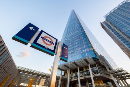 Photo for Undergroung sign in front of The Shard building - Royalty Free Image