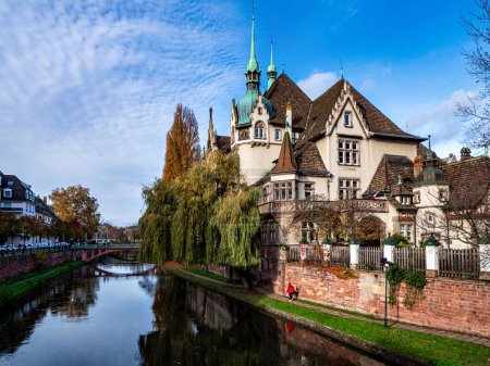 Photo for Lyceum Pontonier in Strasbourg. Sunny autumn day. Beautiful architecture of the past centuries. France - Royalty Free Image
