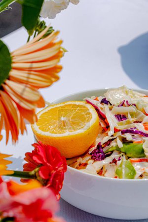 Photo for Sunday BBQ Coleslaw with Side Florals - Royalty Free Image