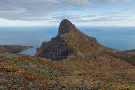 Photo for View towards the steep summit of Gylttind, Moskenesy, Lofoten Islands, Norway - Royalty Free Image