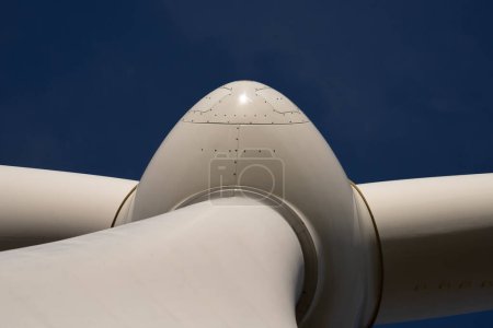 Photo for White Propeller Head On Wind Turbine - extreme close up - Royalty Free Image