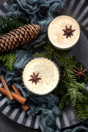 Photo for Overhead shot of two glasses of eggnog - Royalty Free Image