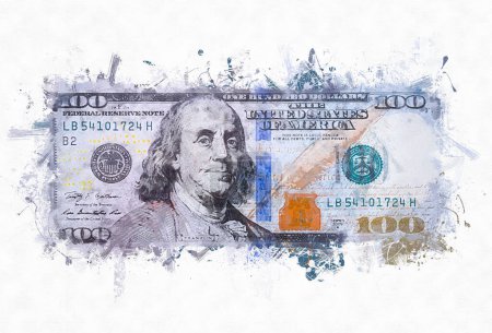 Photo for Painting Benjamin Franklin face on us one hundred dollar bill macro isolated, united states money closeup - Royalty Free Image
