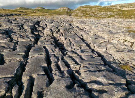 Photo for Aerial views of Limestone Pavement near Malham with Comb Hill and Dean Moor Hill in the distance - Royalty Free Image