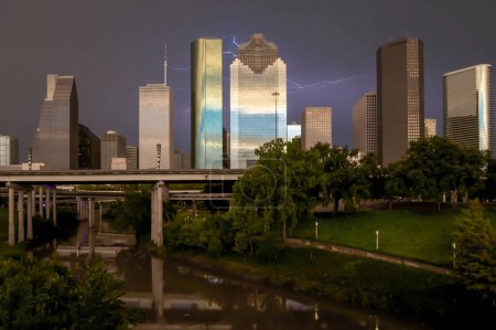 Photo for Thunderstorm over downtown Houston, Texas - Royalty Free Image