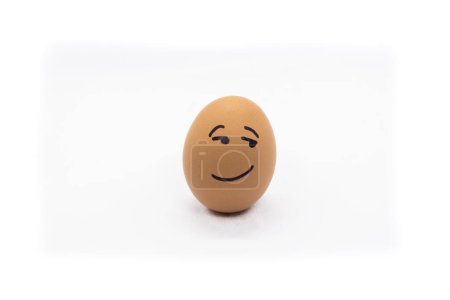 Photo for Egg with flirtatious face on white background - Royalty Free Image