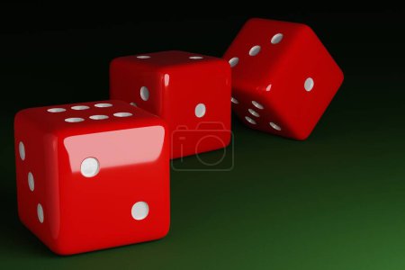 Foto de Three red dices on green background. 3D Render - Imagen libre de derechos