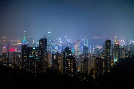 Foto de Victoria Peak Hong Kong Skyline - Night Photography - Imagen libre de derechos