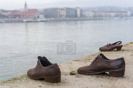 Photo for Monument to the Holocaust Victims Shoe Memorial on the Danube Embankment in Budapest, Hungary - Royalty Free Image