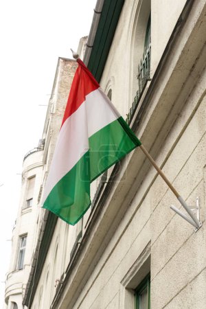 Photo for A red and white green Hungarian flag on the wall of a building in Budapest - Royalty Free Image