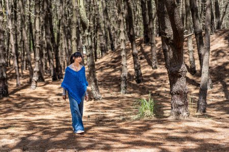 Photo for Woman walking in the woods. - Royalty Free Image