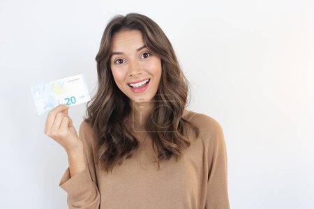 Téléchargez les photos : Earn Money Woman Holding Cash Euro Bill - en image libre de droit