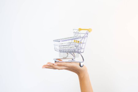 Téléchargez les photos : Hand Holding Shopping Cart Ecommerce - en image libre de droit