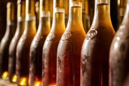 Téléchargez les photos : Ageing asz bottles in a cellar - en image libre de droit