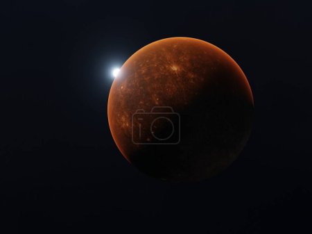 Foto de Render of the planet Mercury against a blue star - Imagen libre de derechos