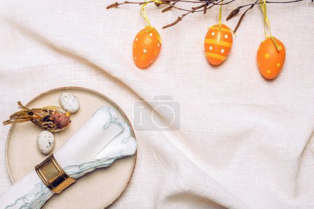 Foto de Set table with decor for a traditional Easter dinner. - Imagen libre de derechos
