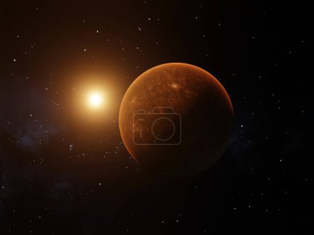 Foto de 3D render of Mercury against the background of the sun - Imagen libre de derechos