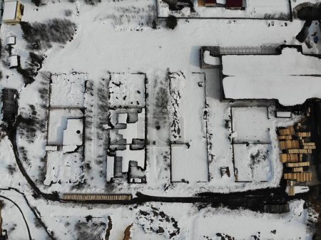 Foto de Abandoned Building Under Snow Aerial Footage - Imagen libre de derechos