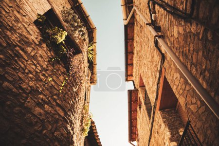 Photo for Facade of some beautiful mountain houses made with stone - Royalty Free Image