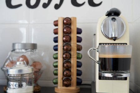 Téléchargez les photos : Homemade coffee corner with a espresso and a black coffee - en image libre de droit