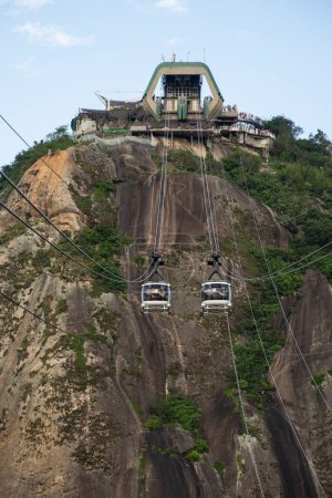 Téléchargez les photos : Beautiful view to Sugar Loaf Mountain cable cars in Rio de Janeiro, Brazil - en image libre de droit