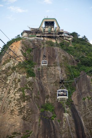 Photo for Beautiful view to Sugar Loaf Mountain cable cars in Rio de Janeiro, Brazil - Royalty Free Image