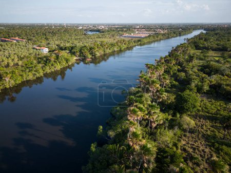 Foto de Beautiful aerial view to large Preguias River with green vegetation in Barreirinhas, Maranho, Brazil - Imagen libre de derechos