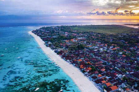 Aerial view of Nusa Lembongan island at sunrise in Bali Indonesia
