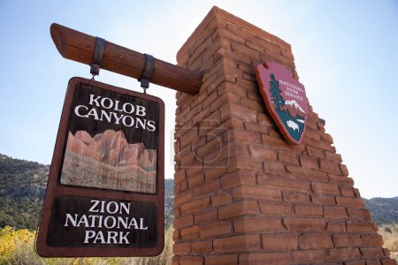 Photo for Kolob Canyons Entrance Sign in Zion National Park - Royalty Free Image