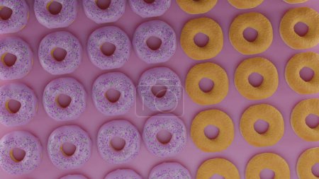 Téléchargez les photos : Donuts sans glaçage et avec glaçage sur fond rose - en image libre de droit